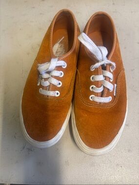 Vans Men’s Suede Low-Top Sneakers in Orange/Rust color with White Accents